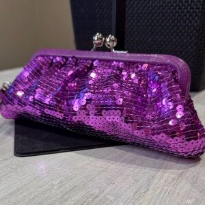 Coach Fuchsia Sequin Kissing Clutch